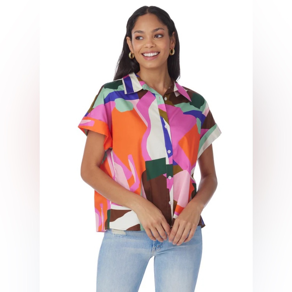 Crosby by  Mollie Burch Blouse Colorful Abstract Size XS Cotton